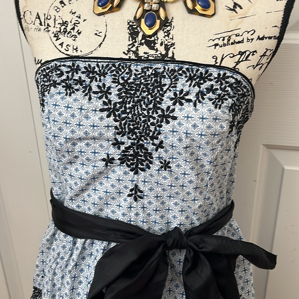 Anthropologie Moulinette Soeur Embroidered strapless Dress with Ribbon Belt Sz 8 - Picture 5 of 14